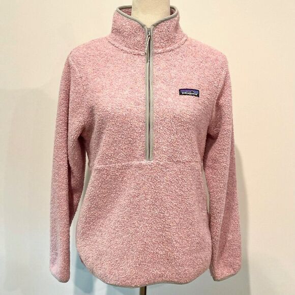 Patagonia Los Gatos 1/4 Zip Fleece Pullover Dusty Pink Fuzzy Winter Jacket Small - Picture 1 of 10